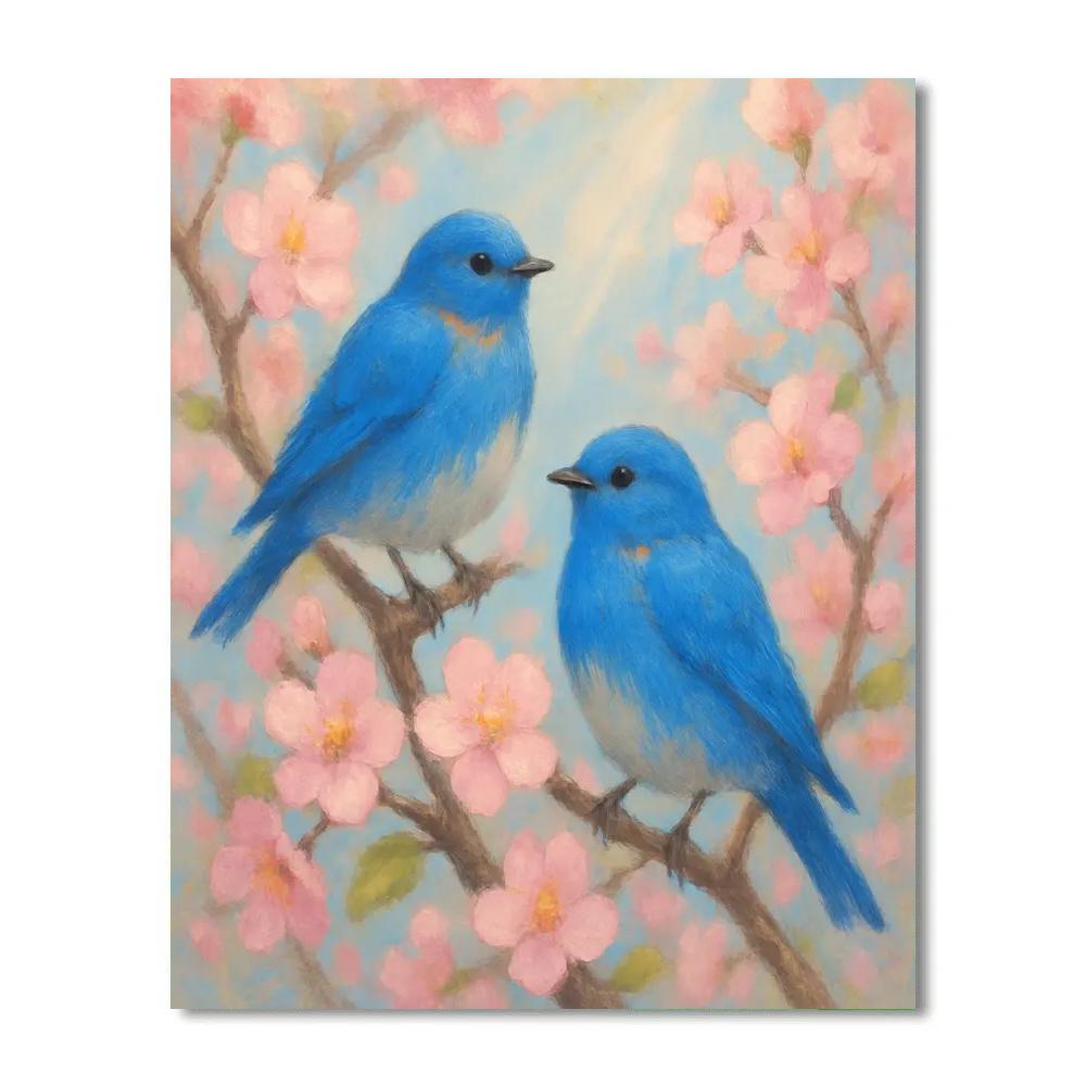 Bluebirds At Spring Blossom Paint by numbers art