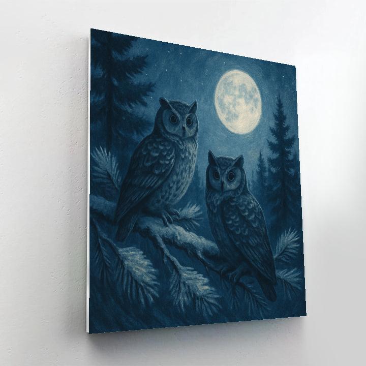 Owls Beneath Moonlit Pines Numbered painting kits