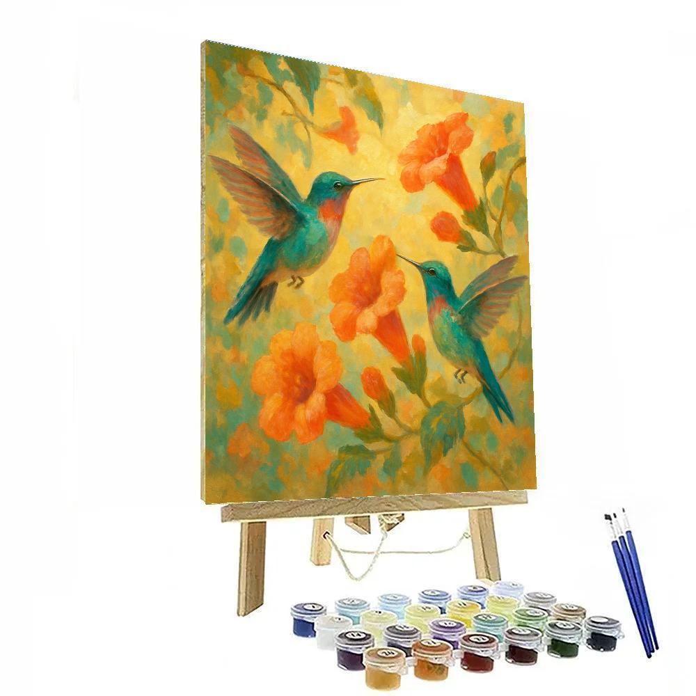 Hummingbirds In Flower Dance painting number kit