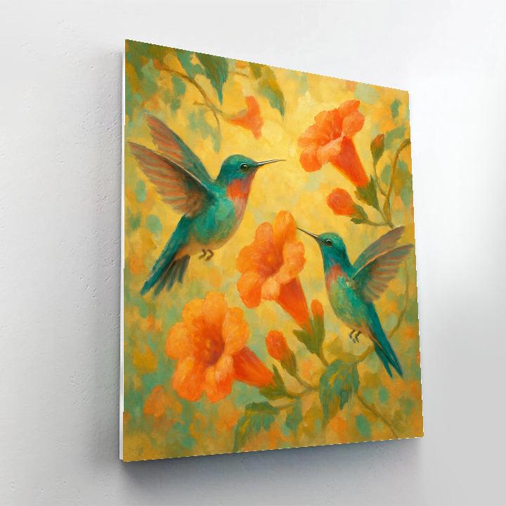 Hummingbirds In Flower Dance painting number kit
