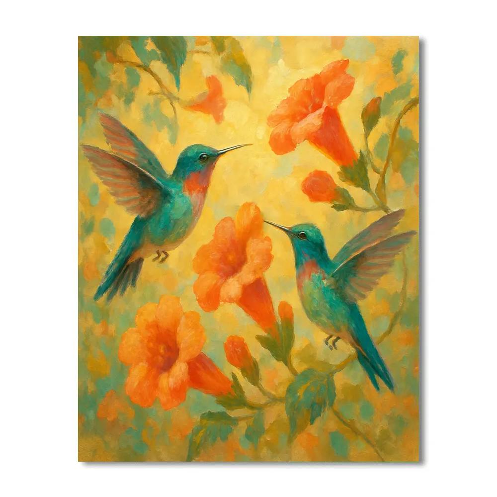 Hummingbirds In Flower Dance painting number kit