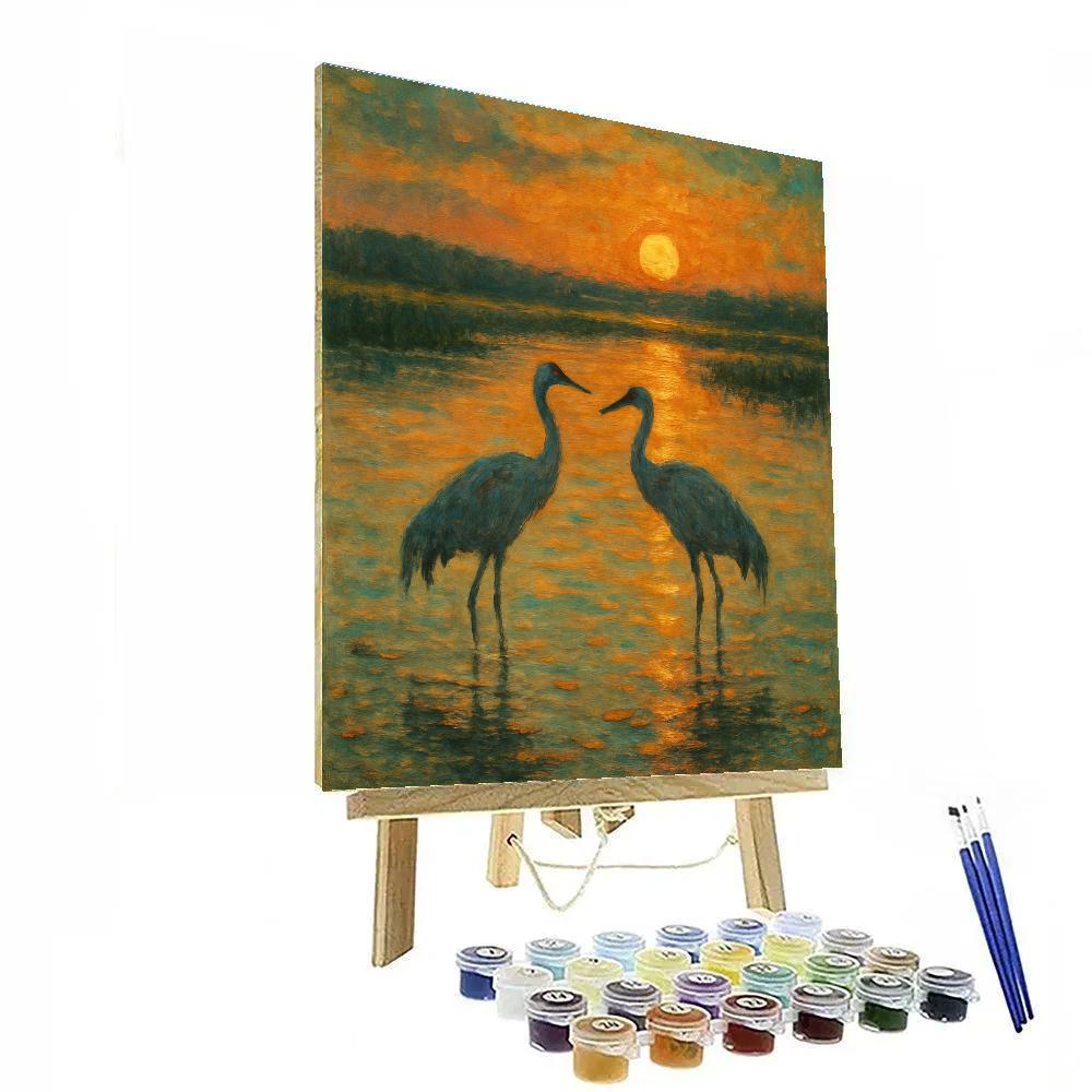Cranes At Copper Sunset Numbered painting kits