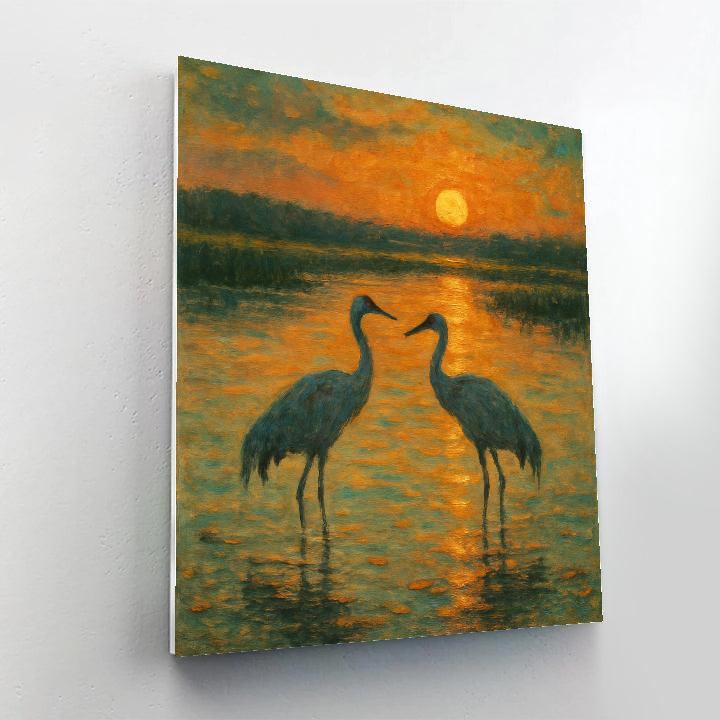 Cranes At Copper Sunset Numbered painting kits