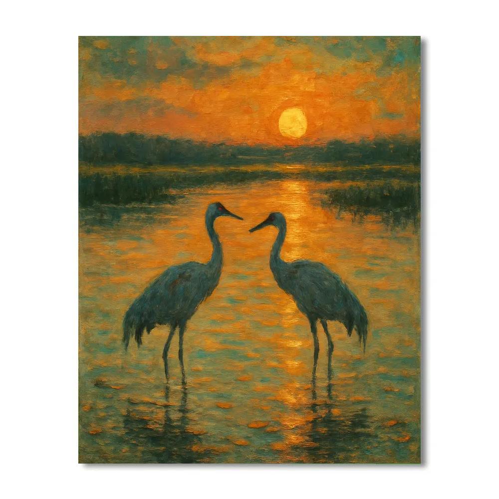 Cranes At Copper Sunset Numbered painting kits