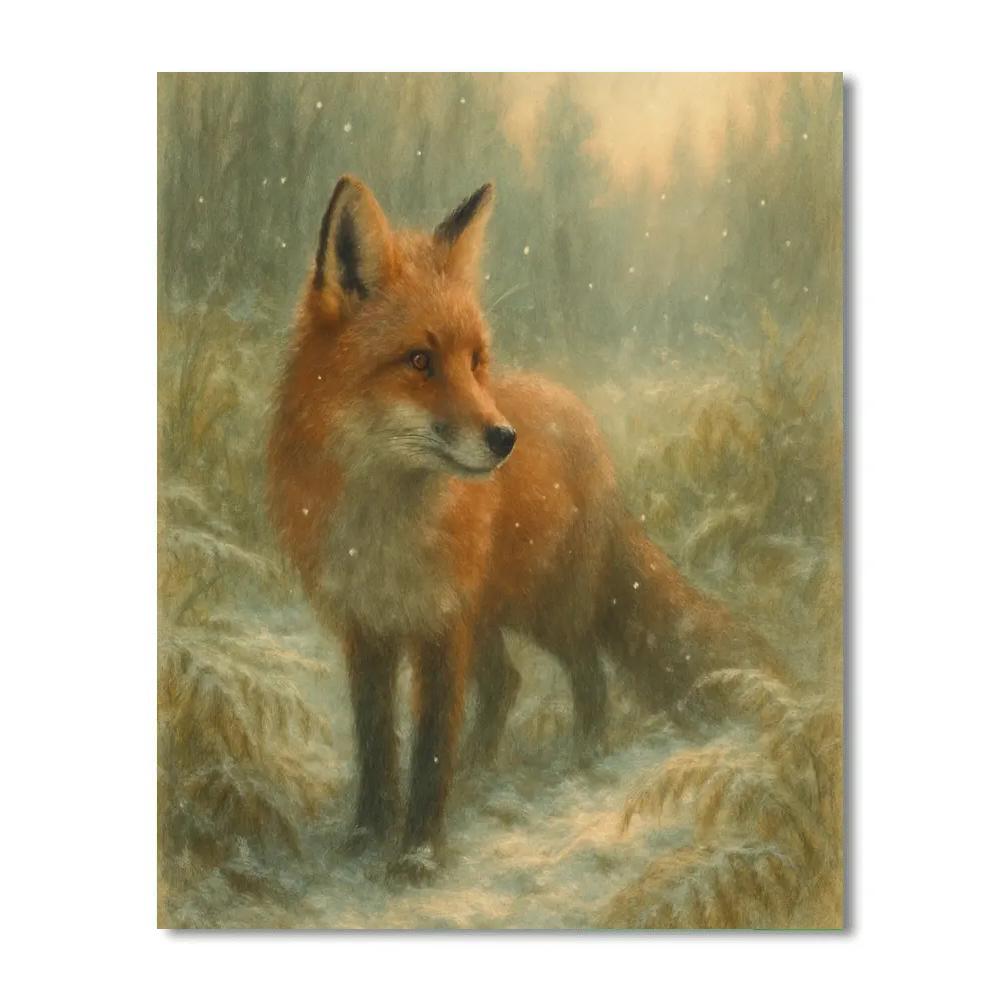 Fox Among Frosted Ferns Number painting