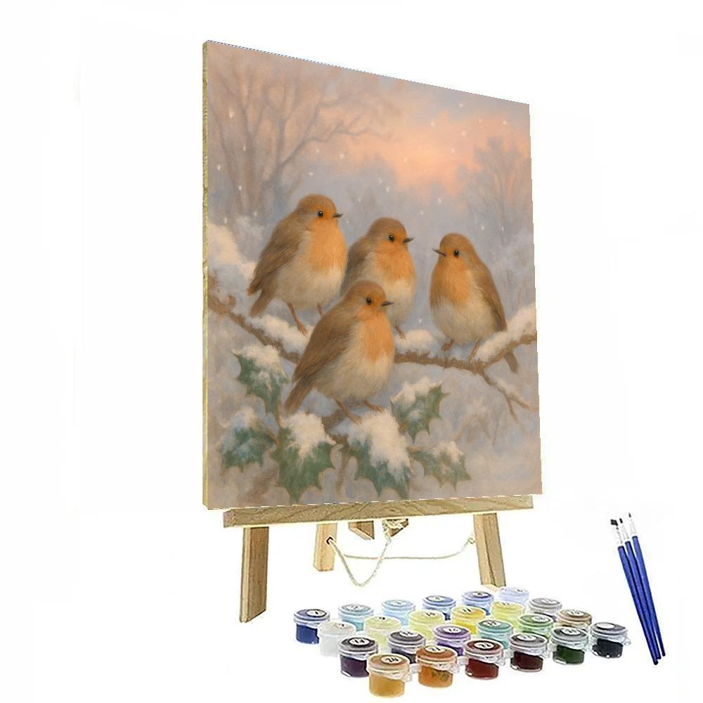 Robins In Winter Sanctuary paint by number