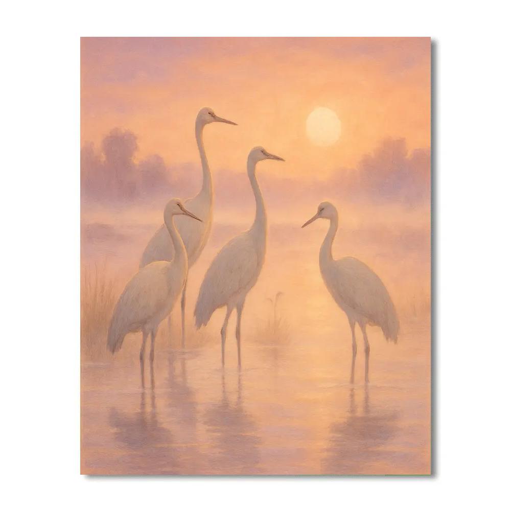 Crane Silhouettes At Dawn Paint by numbers kits