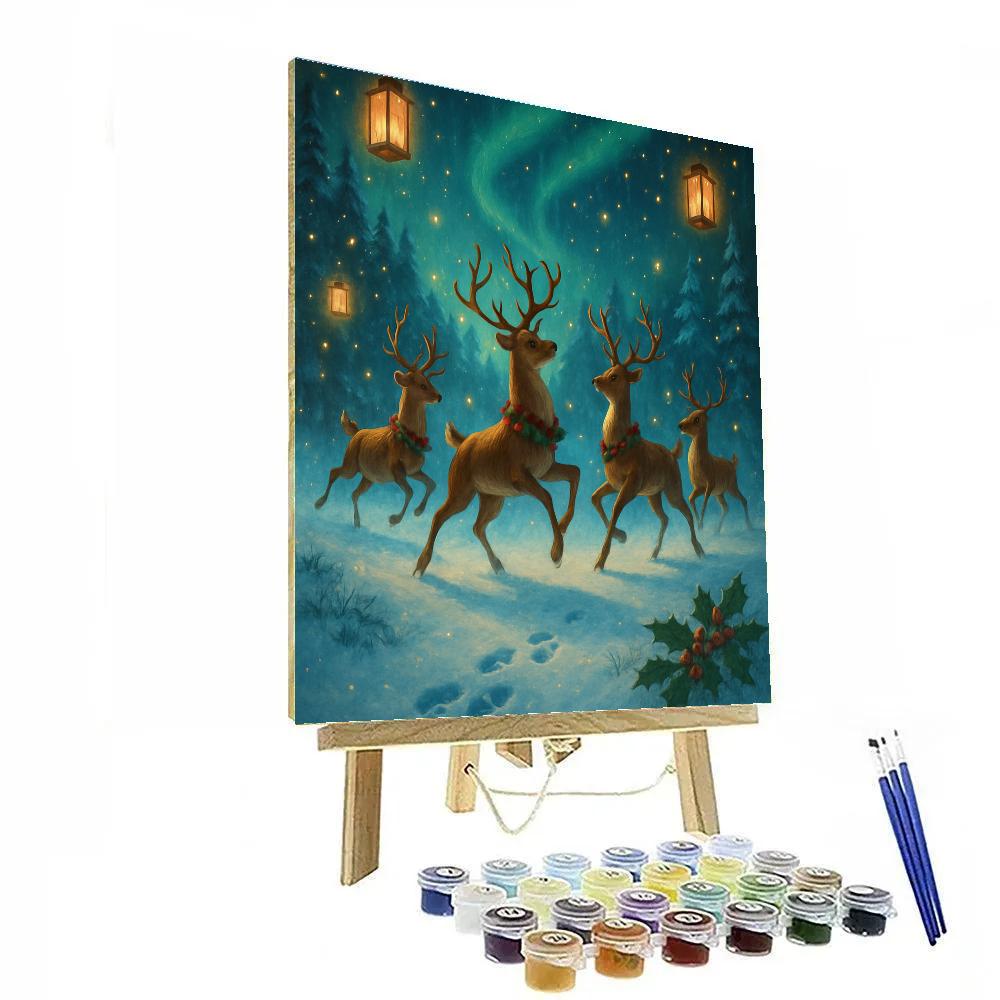 Reindeer Meadow Lantern Dance painting number kit