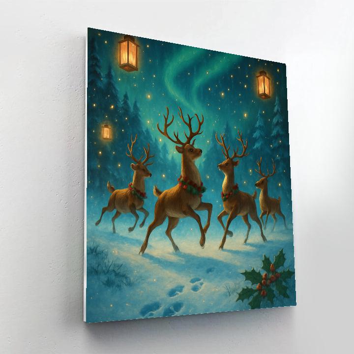 Reindeer Meadow Lantern Dance painting number kit