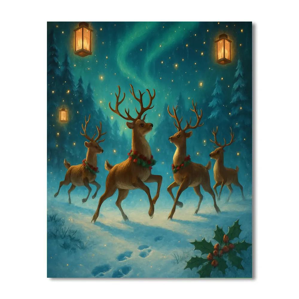 Reindeer Meadow Lantern Dance painting number kit