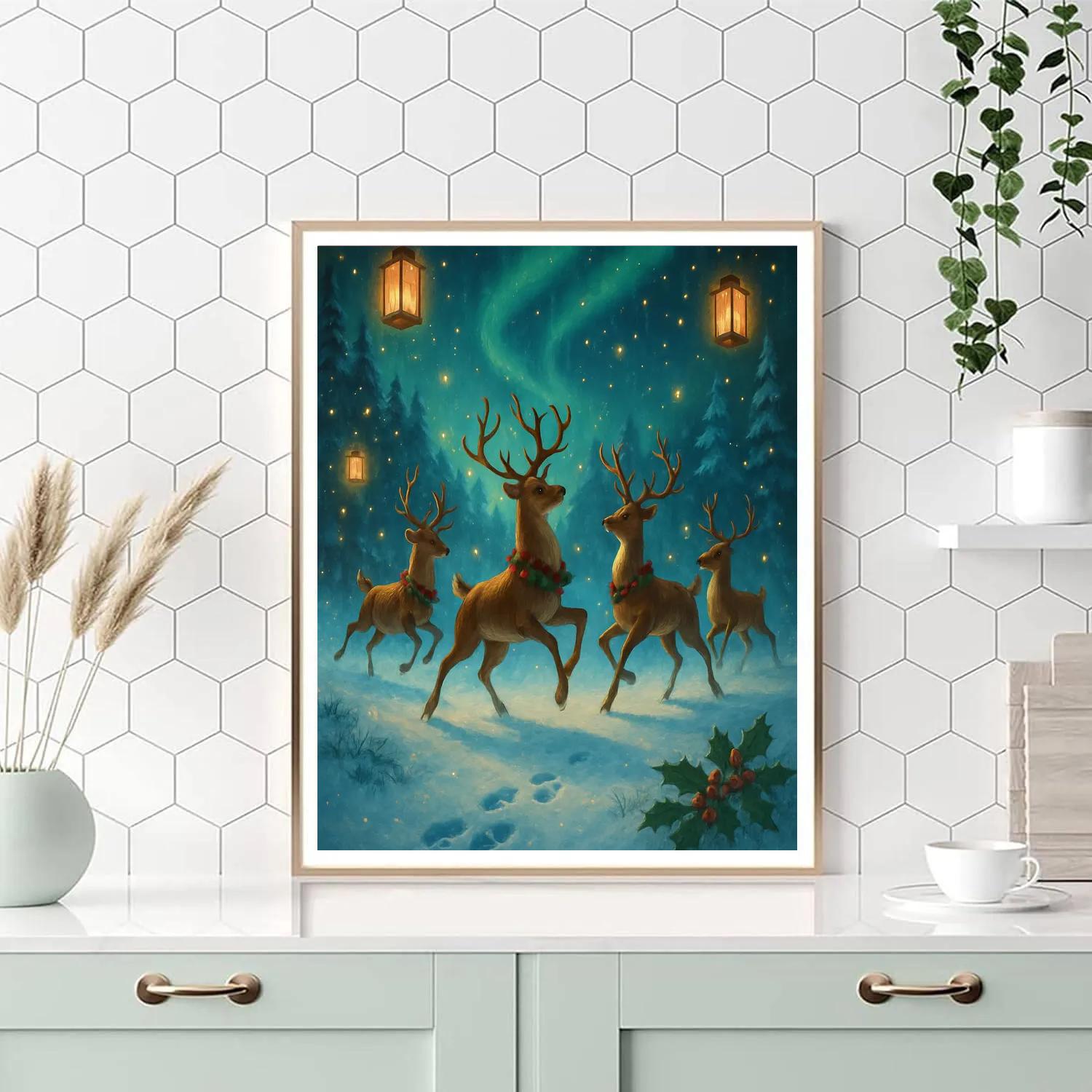 Reindeer Meadow Lantern Dance painting number kit