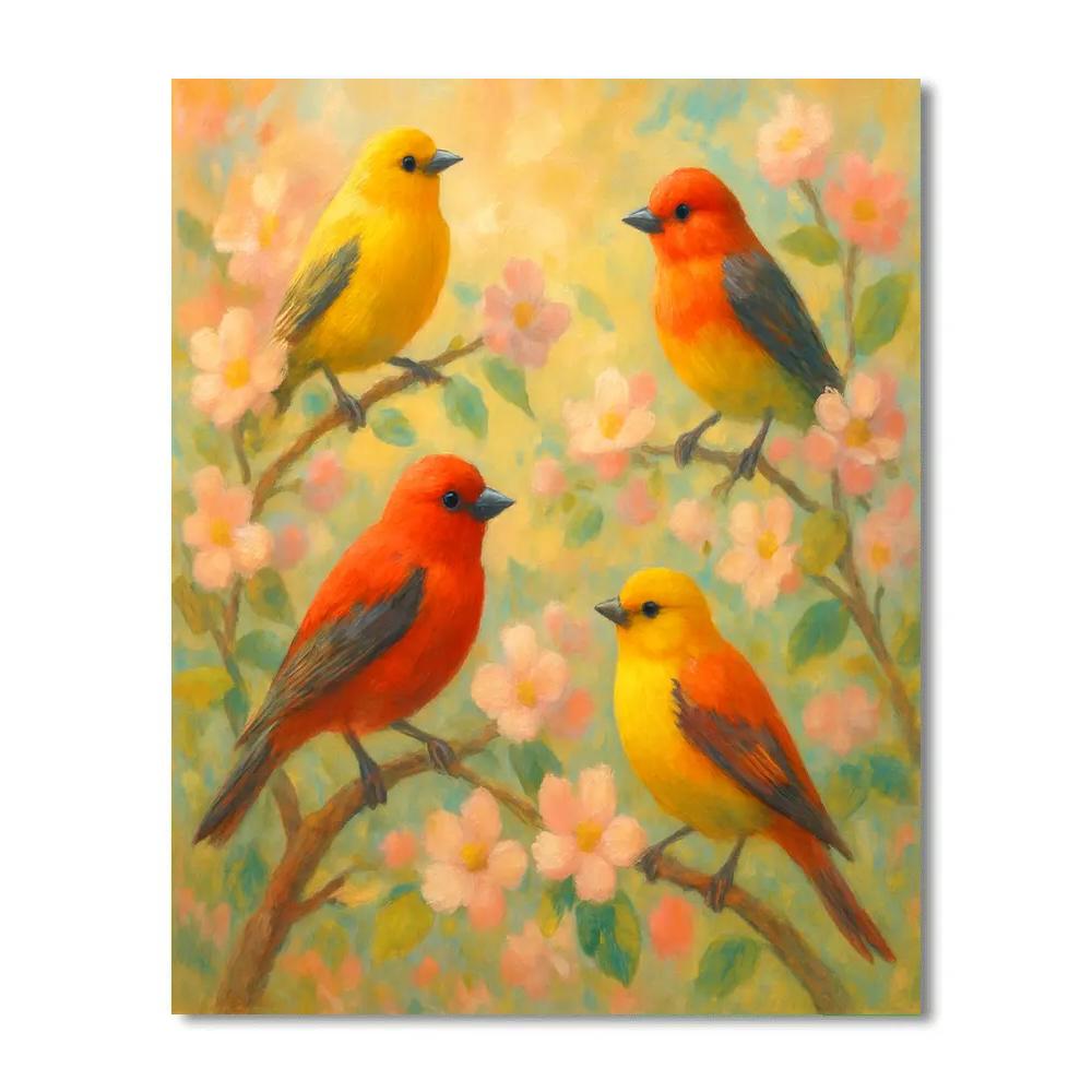 Tanagers Among Sunlit Branches Painting by numbers kit