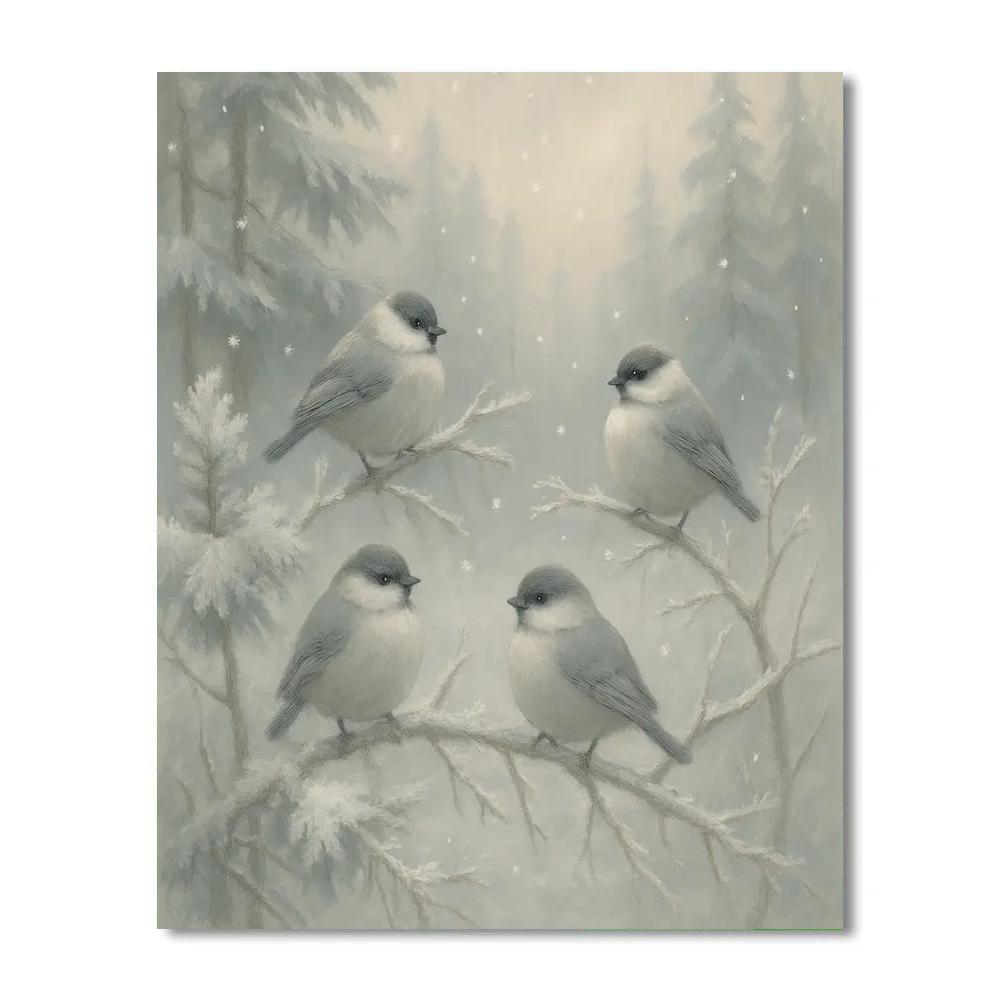 Small Birds In Snowy Tranquility painting number kit