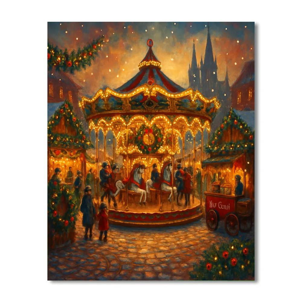 Holiday Market Carousel Night Numbered painting kits