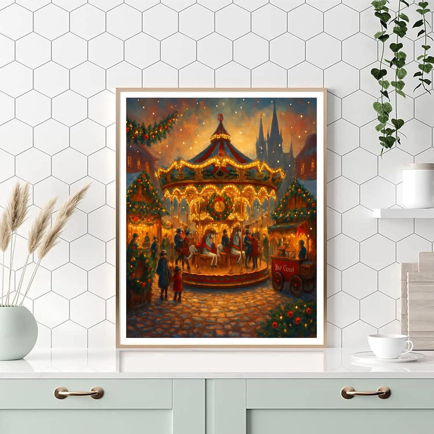 Holiday Market Carousel Night Numbered painting kits