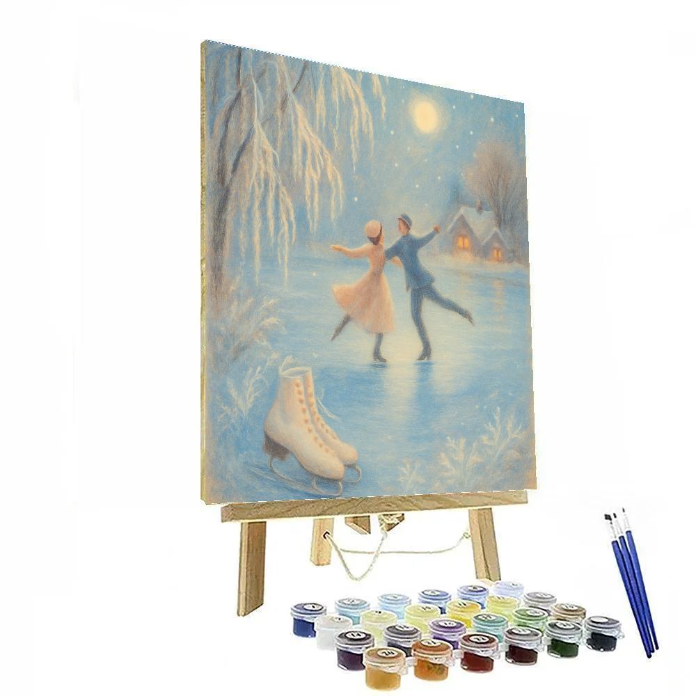 Moonlit Ice Skaters Number painting