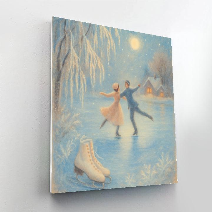 Moonlit Ice Skaters Number painting