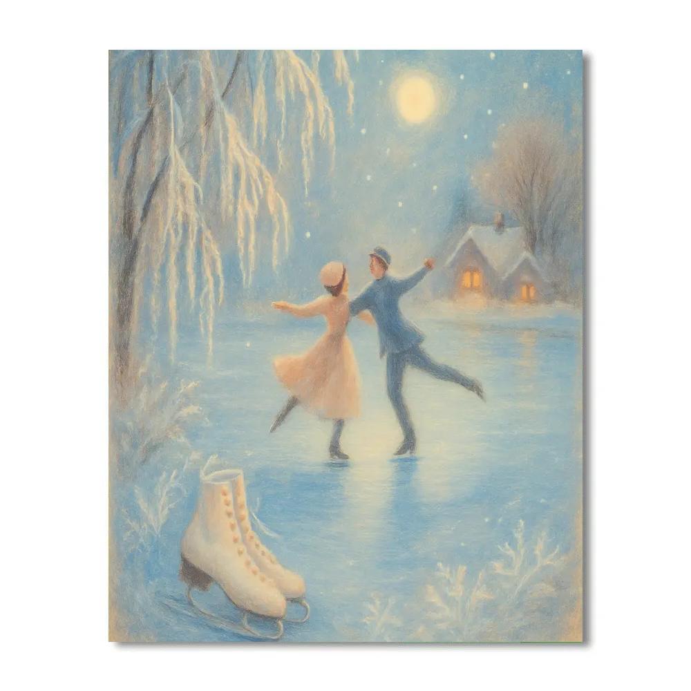 Moonlit Ice Skaters Number painting