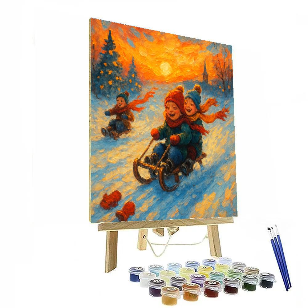 Sledding Hill Sunset Riot Painting by numbers kit