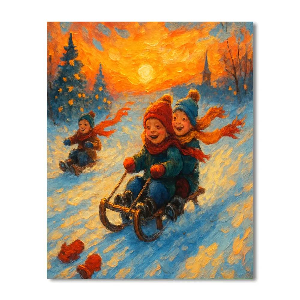 Sledding Hill Sunset Riot Painting by numbers kit