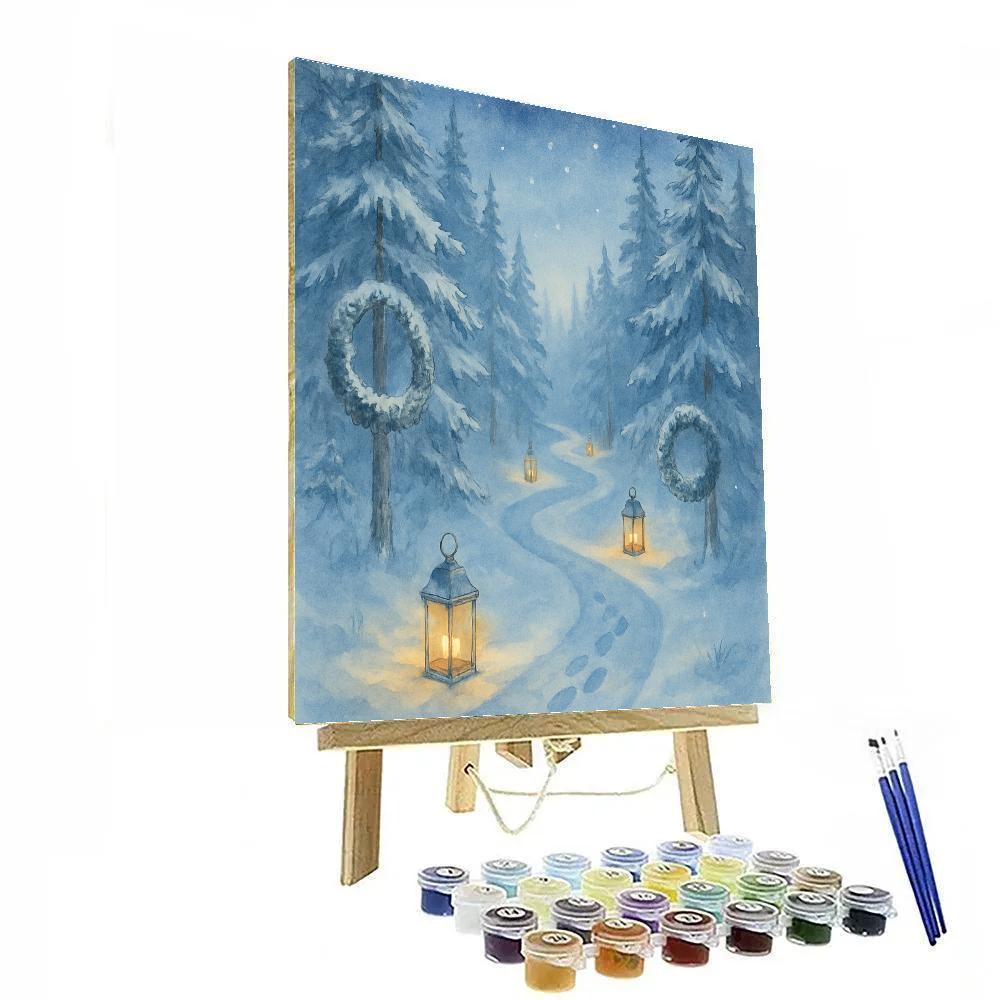 Lantern Path Through Silver Pines Numbered painting kits
