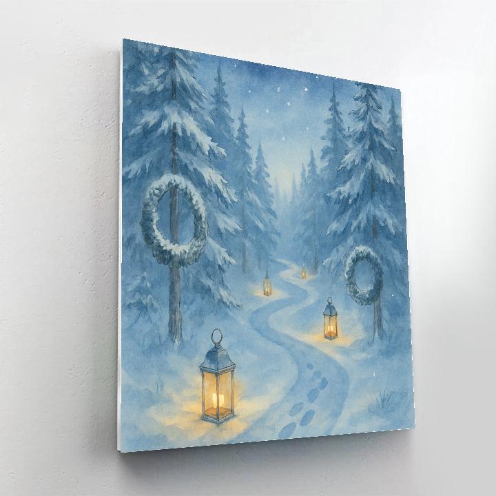 Lantern Path Through Silver Pines Numbered painting kits