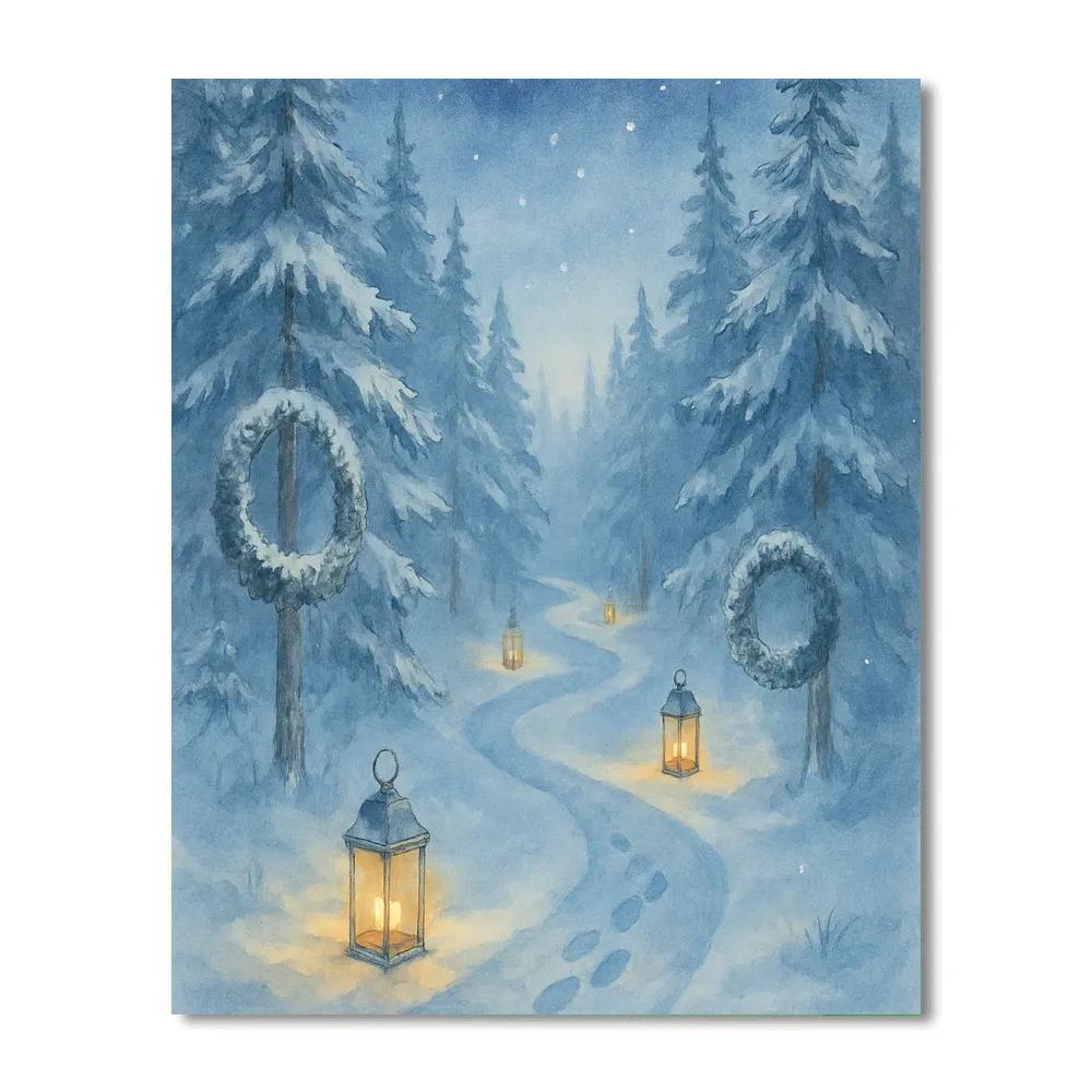 Lantern Path Through Silver Pines Numbered painting kits