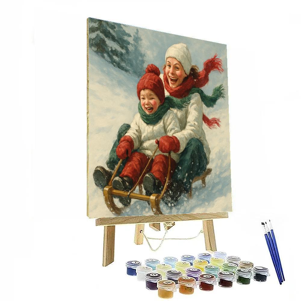 Snowy Sled Ride Laughs Painting by numbers kit
