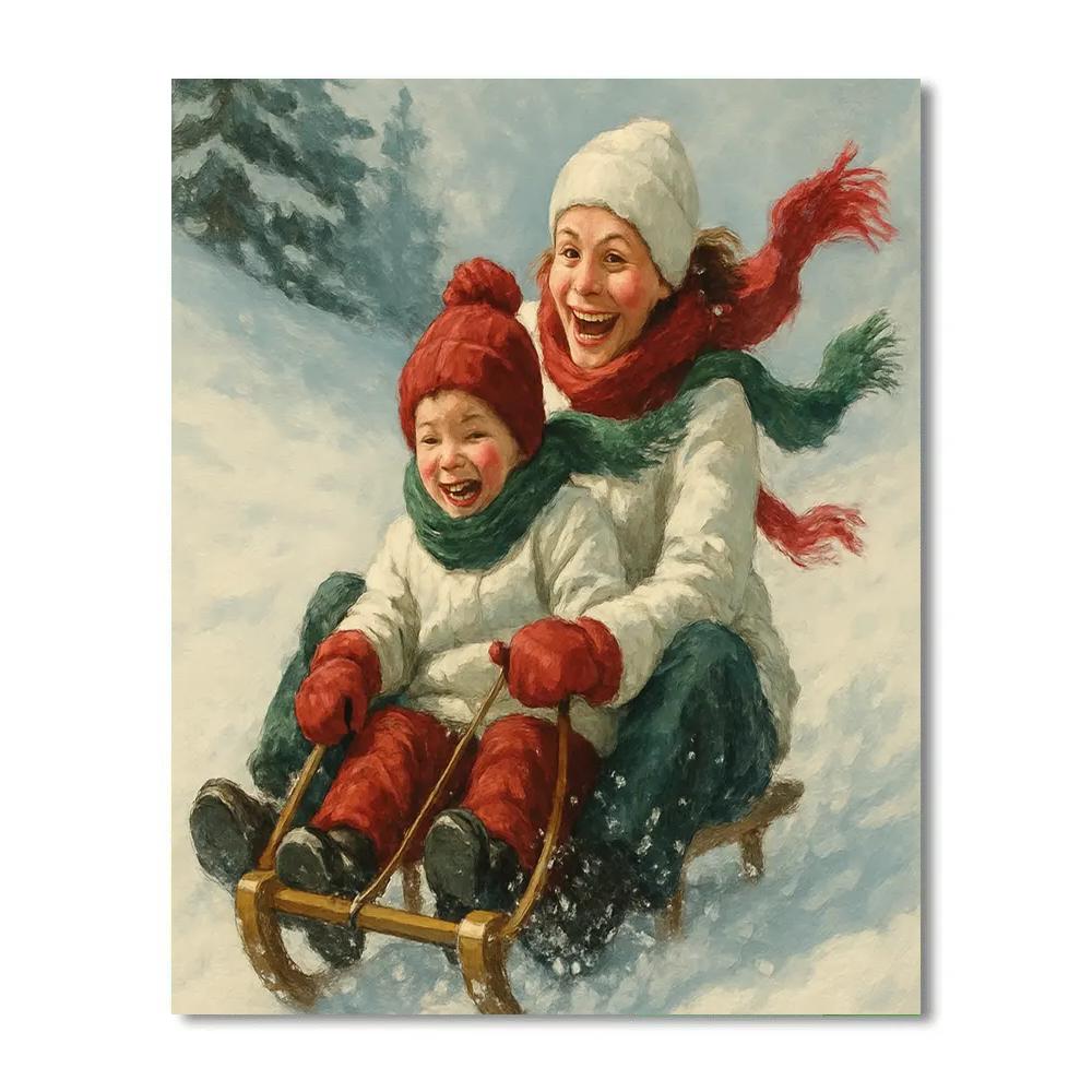 Snowy Sled Ride Laughs Painting by numbers kit