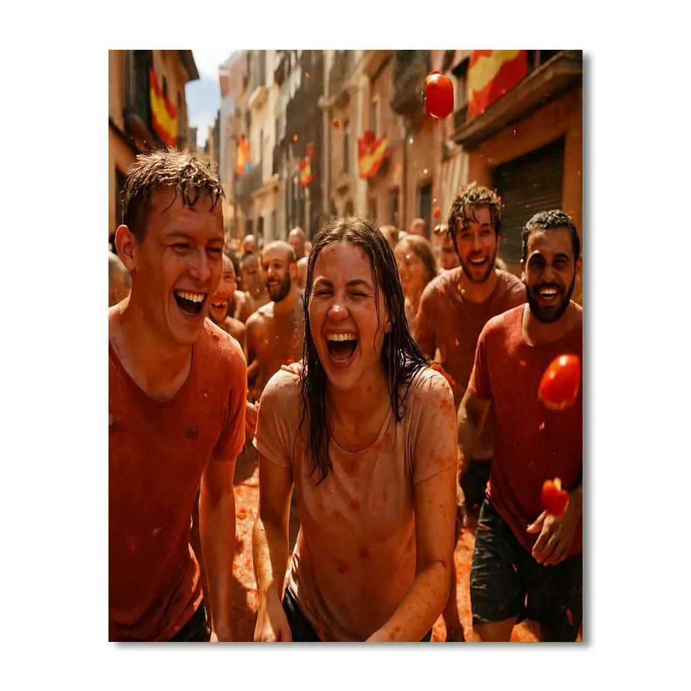 La Tomatina Tomato Fight DIY paint by numbers