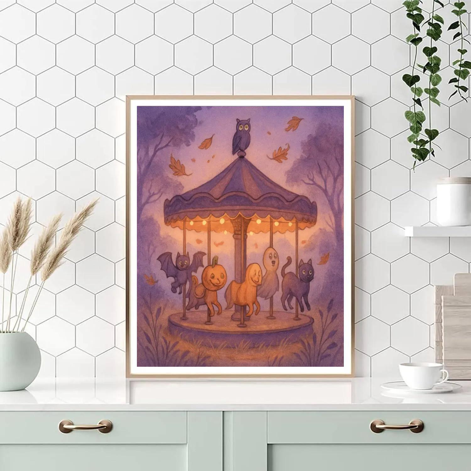 Moonlit Lantern Carousel Number painting