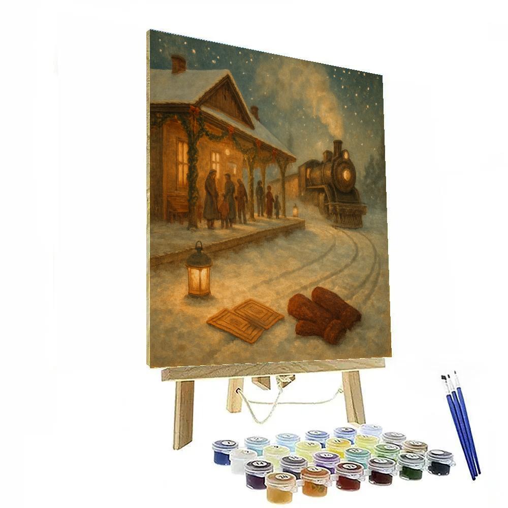 Snow Lantern Train Station paint by numbers