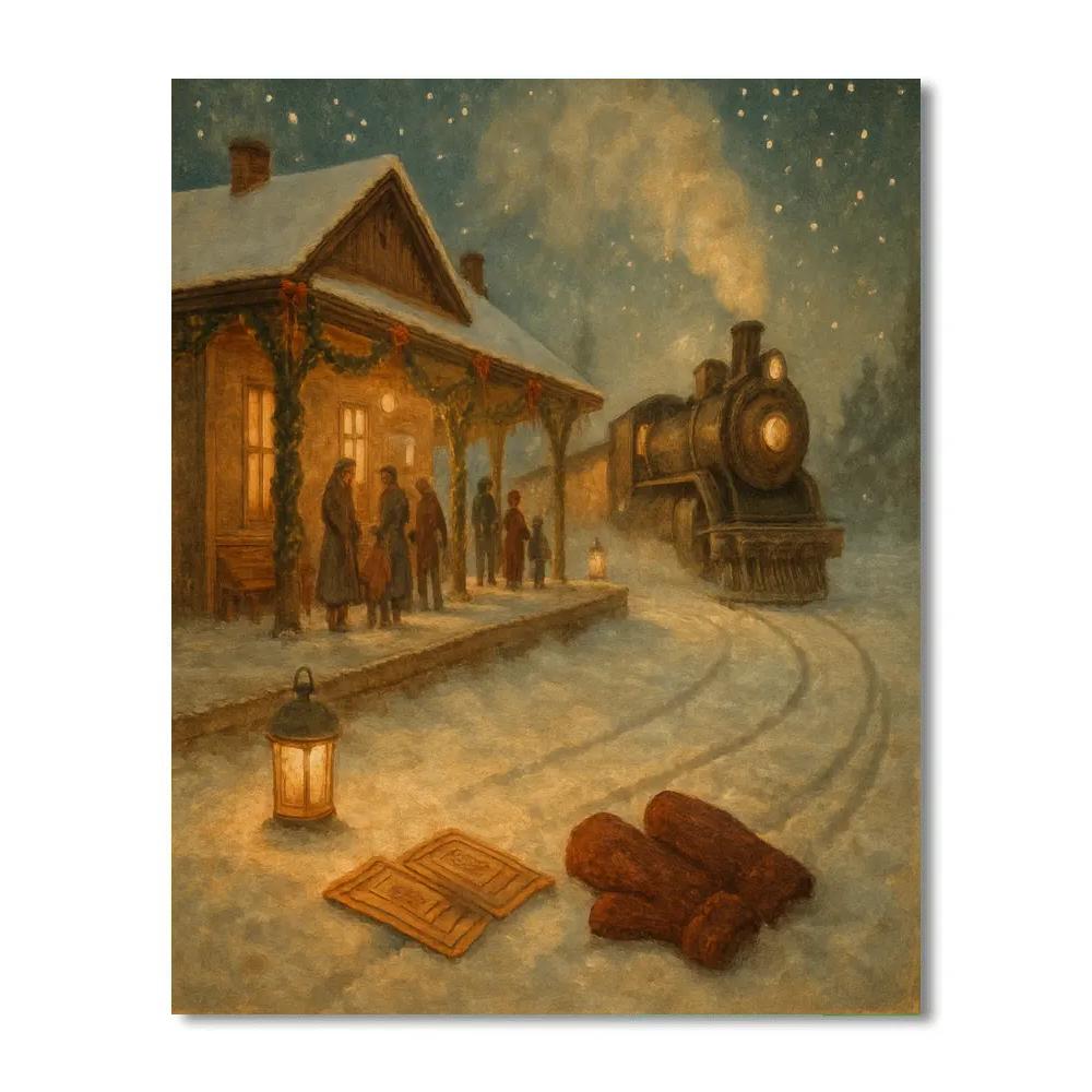 Snow Lantern Train Station paint by numbers