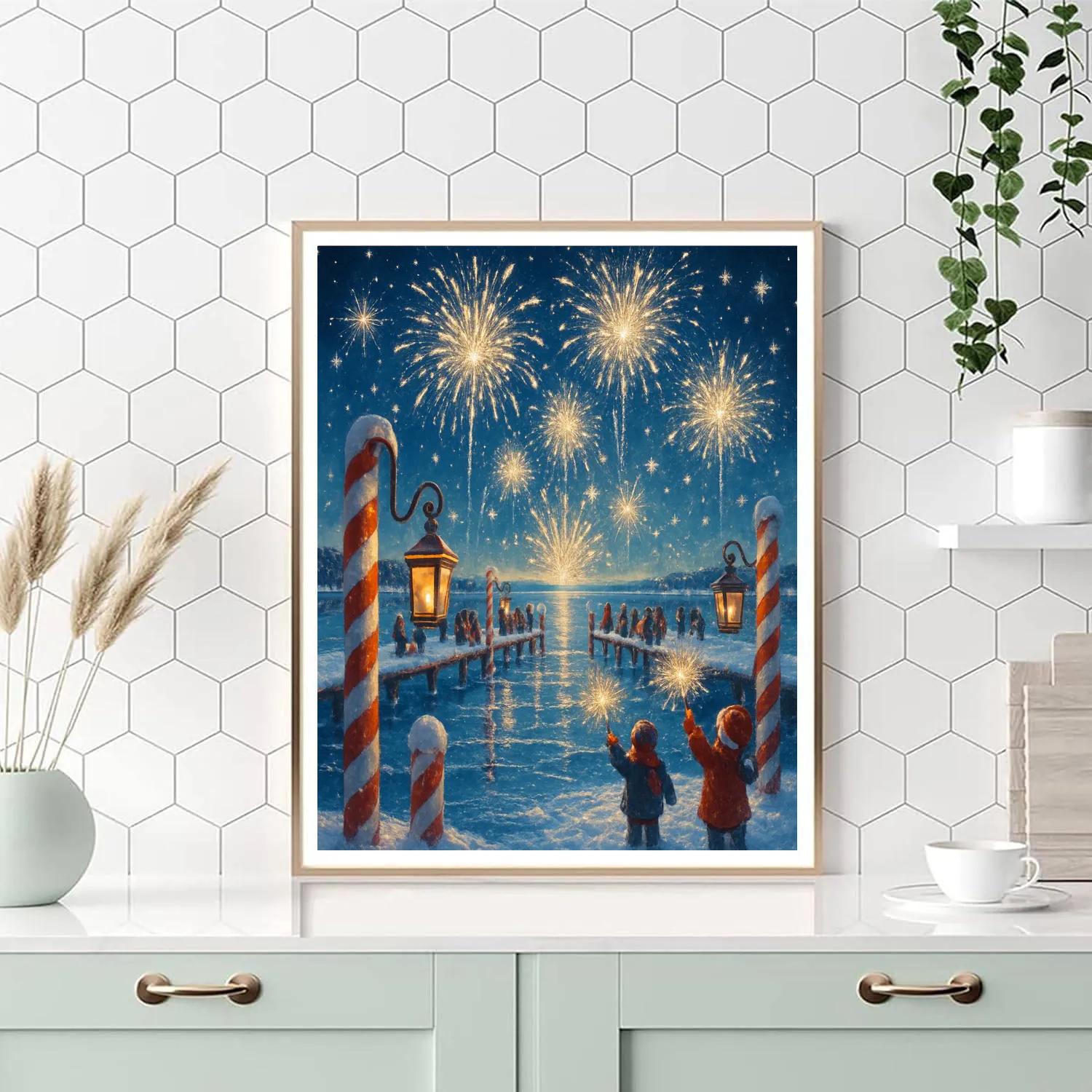Peppermint Pier Fireworks Number painting