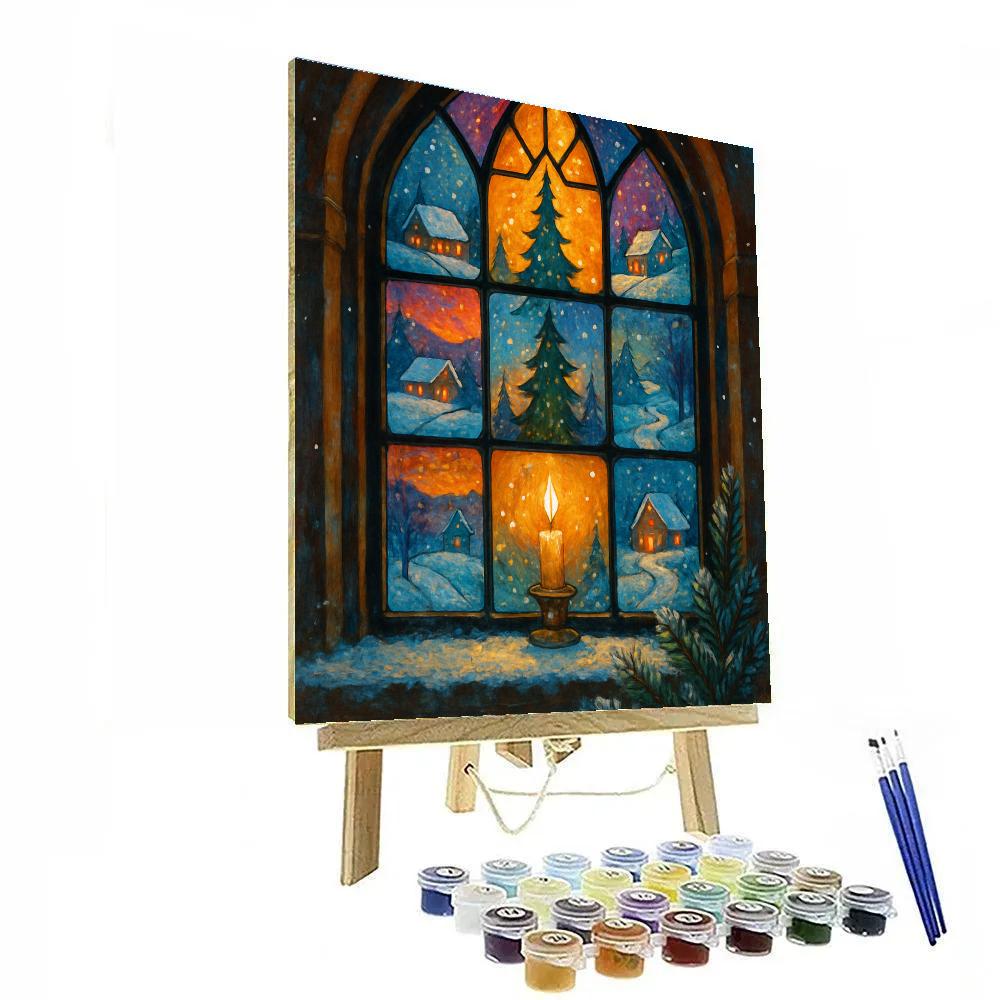Mosaic Snow Church Window Painting by numbers kit