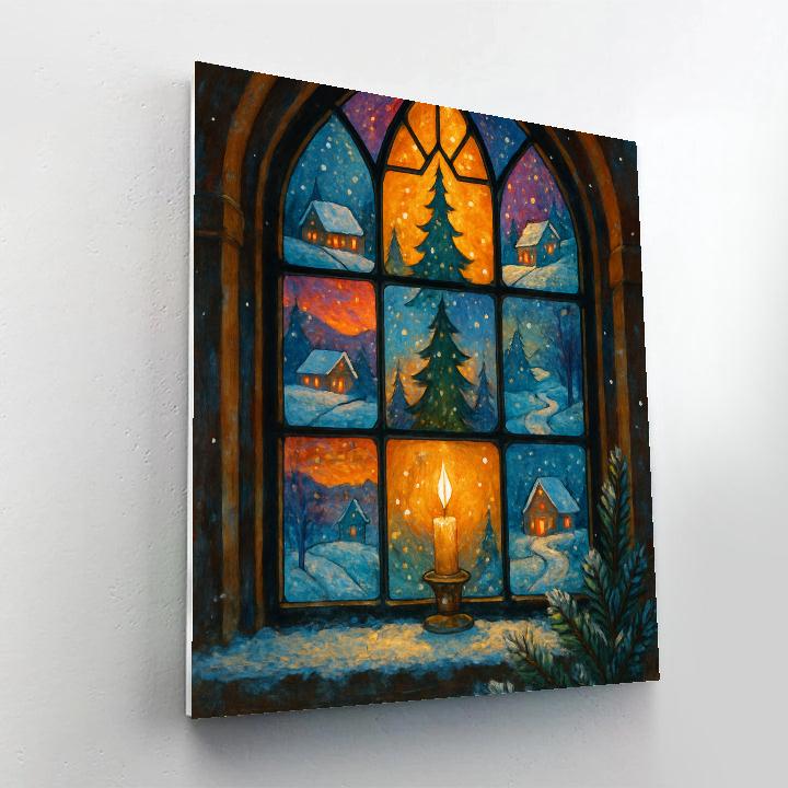Mosaic Snow Church Window Painting by numbers kit