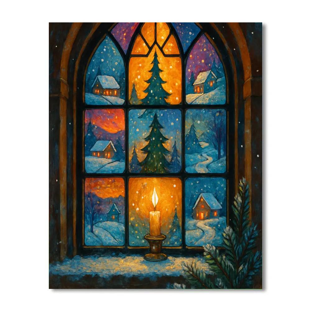 Mosaic Snow Church Window Painting by numbers kit