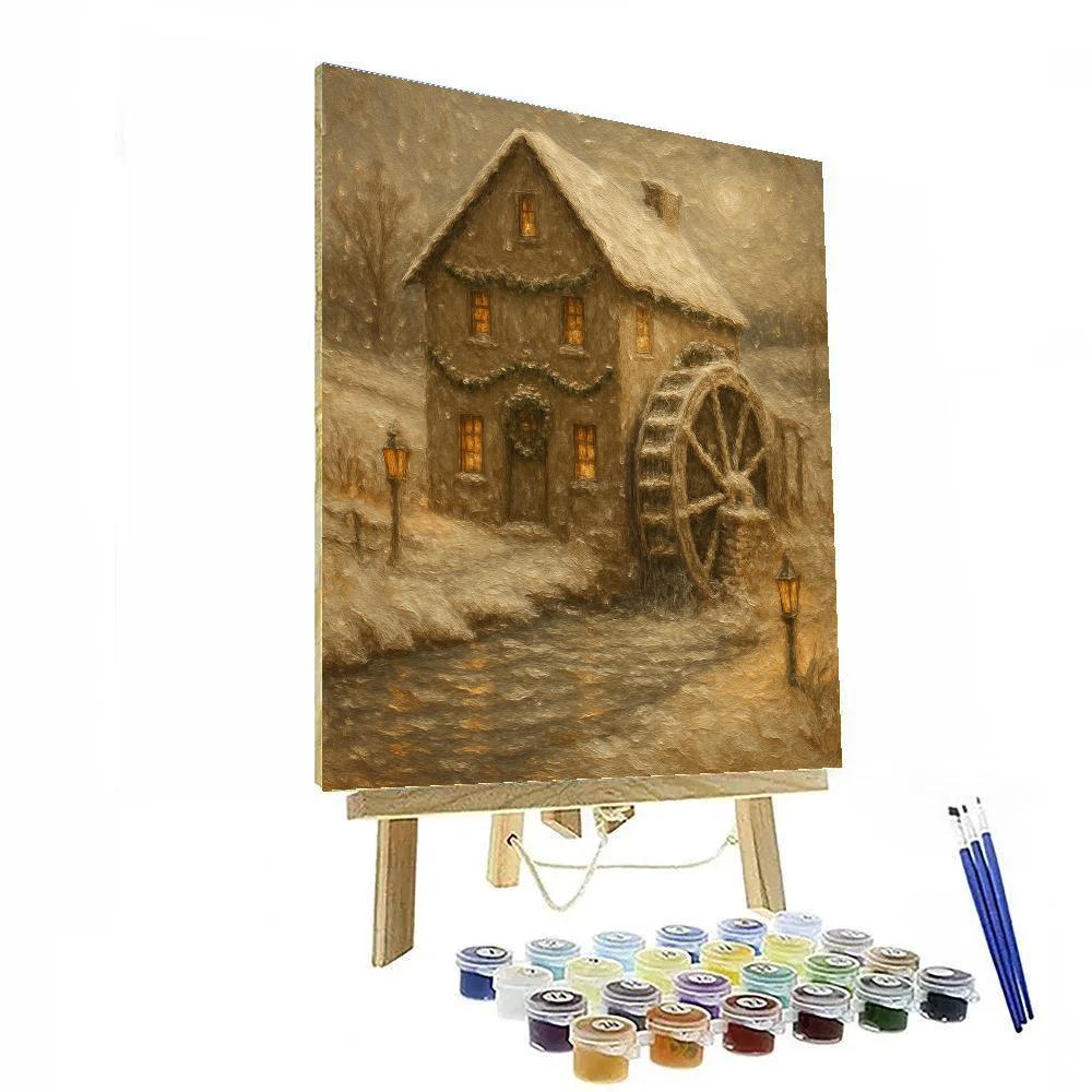 Silent Snowmill Night Painting by numbers kit