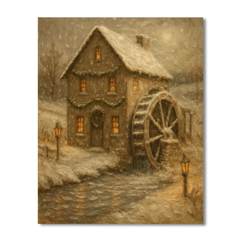 Silent Snowmill Night Painting by numbers kit
