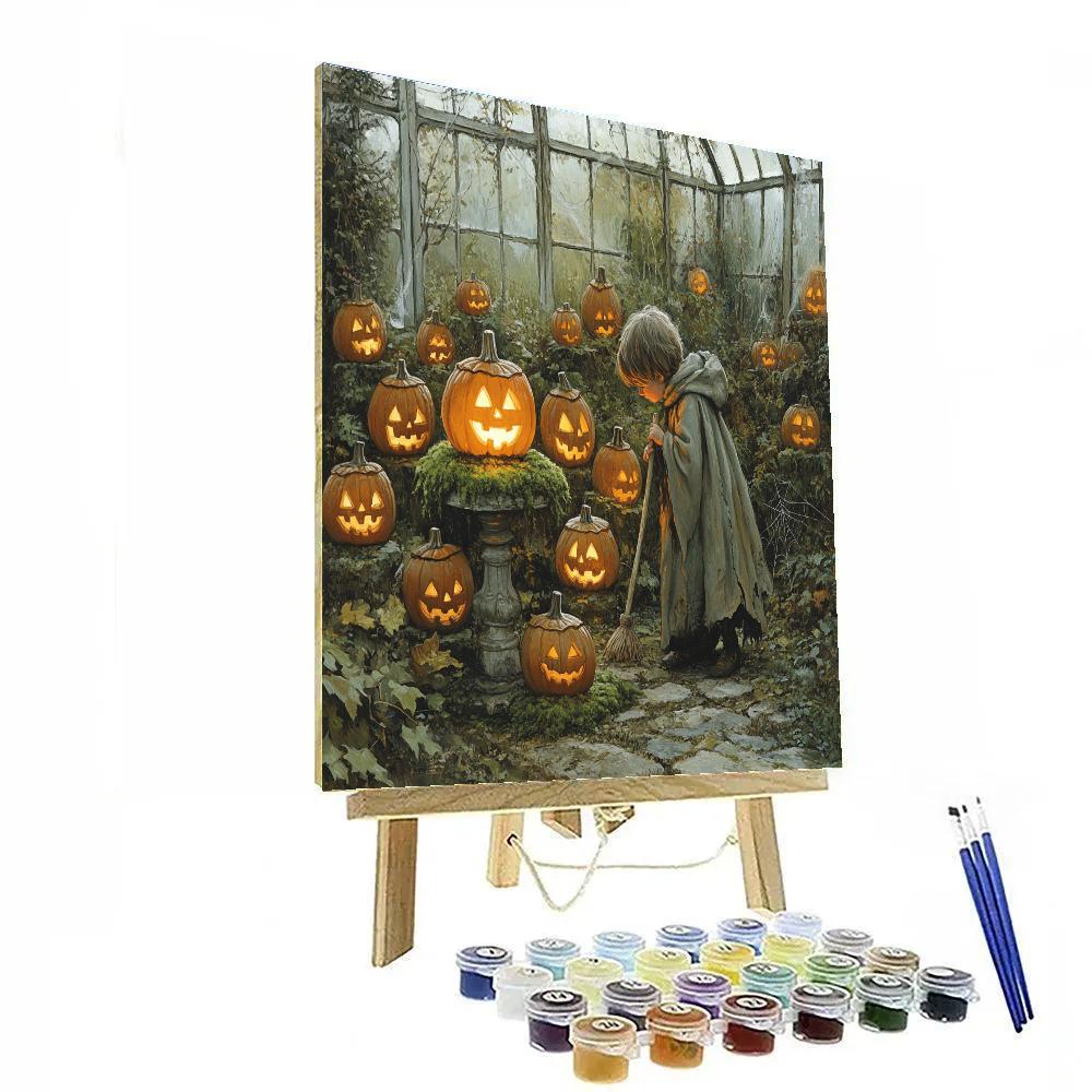 Spooky Lantern Garden At Dusk Number painting