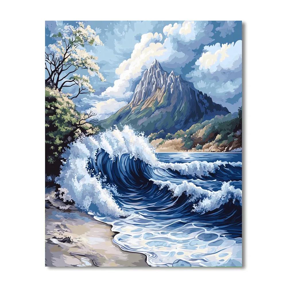Hokusai Inspired Mountain Waves paint by numbers