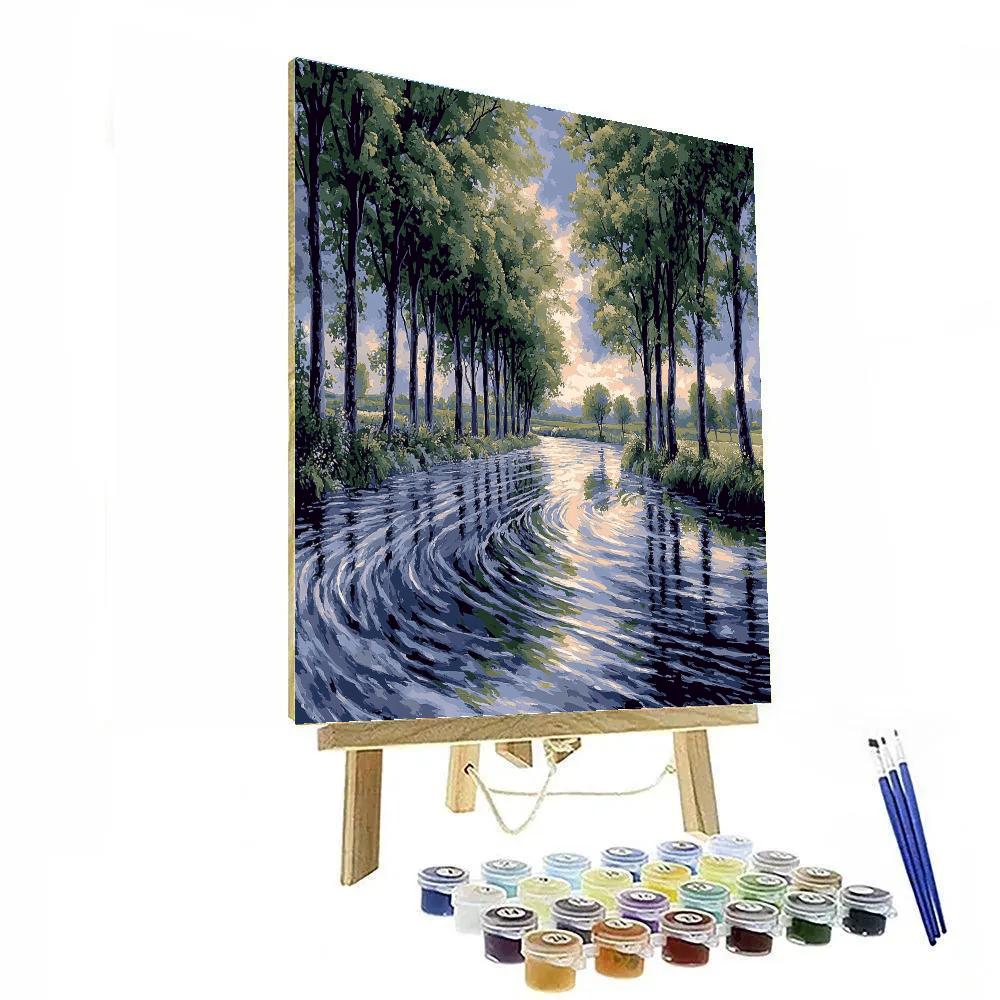 Claude Monet Inspired River Poplars In Silver Rain paint by numbers