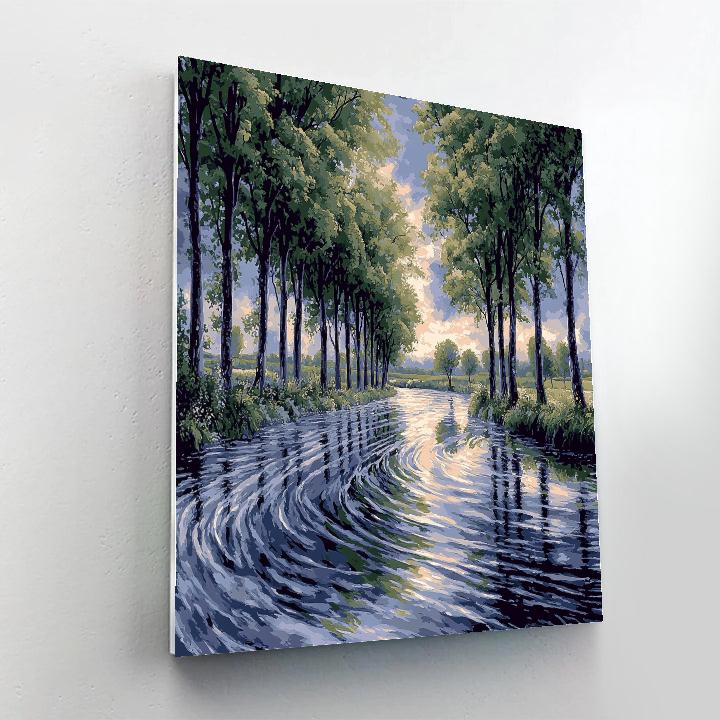Claude Monet Inspired River Poplars In Silver Rain paint by numbers