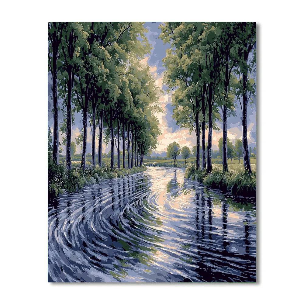 Claude Monet Inspired River Poplars In Silver Rain paint by numbers