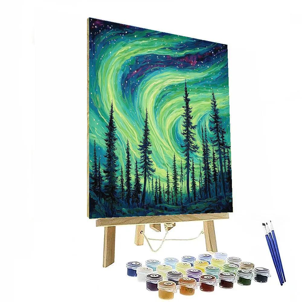 Edvard Munch Inspired Pulsating Boreal Aurora paint by numbers