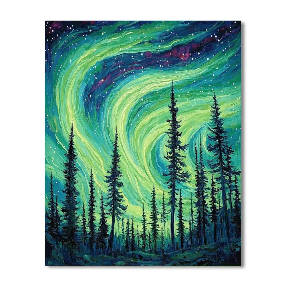 Edvard Munch Inspired Pulsating Boreal Aurora paint by numbers
