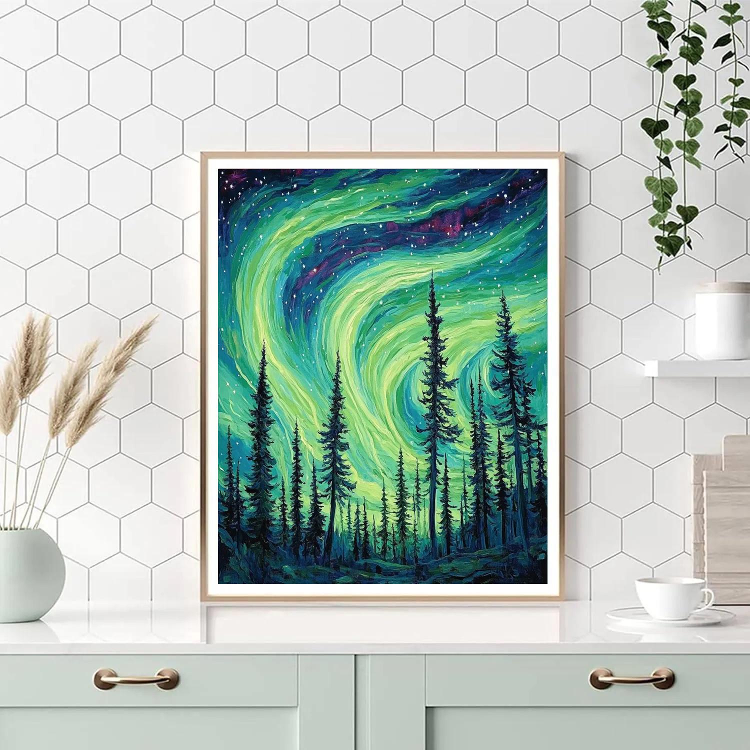 Edvard Munch Inspired Pulsating Boreal Aurora paint by numbers