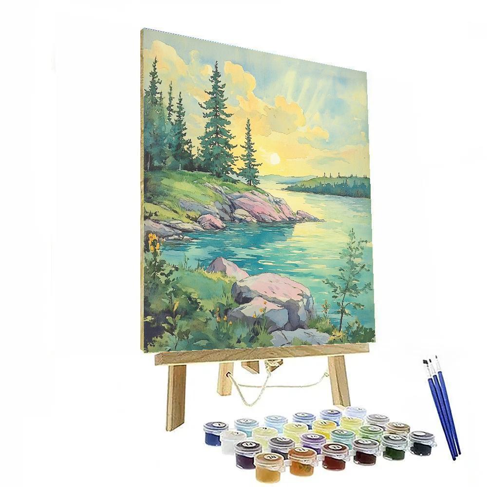 Franklin Carmichael Inspired Emerald Spring Peninsula At Dawn Number painting