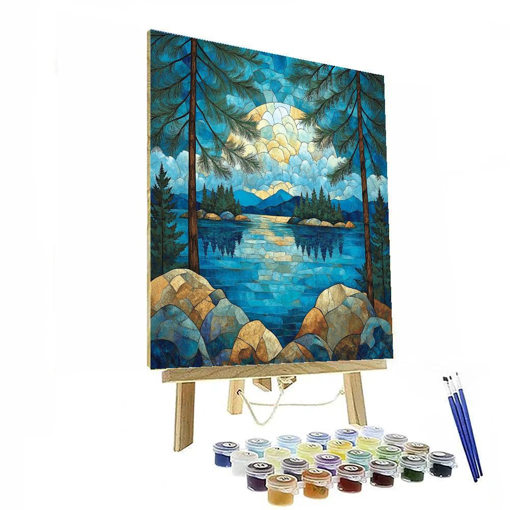 J. E. H. MacDonald Inspired Pine Trees Framing Northern Lake Paint by numbers art