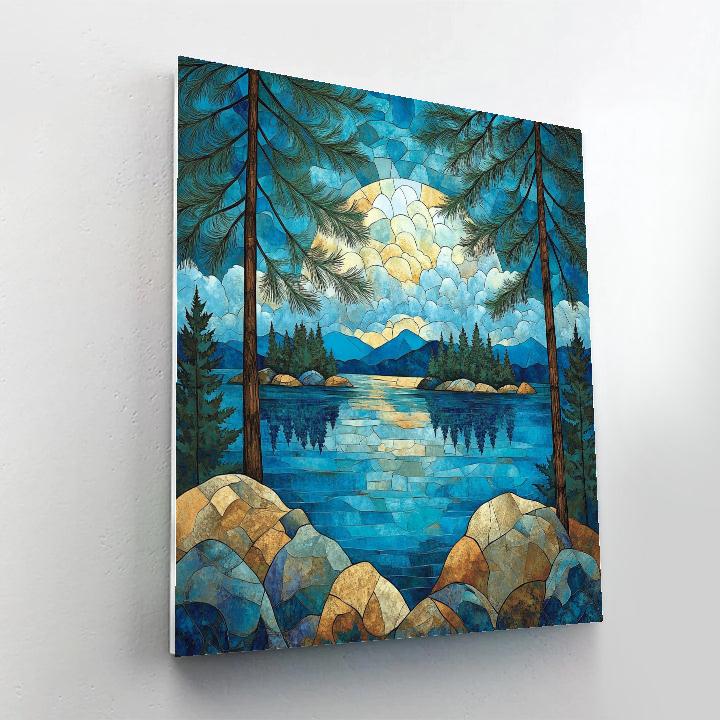 J. E. H. MacDonald Inspired Pine Trees Framing Northern Lake Paint by numbers art